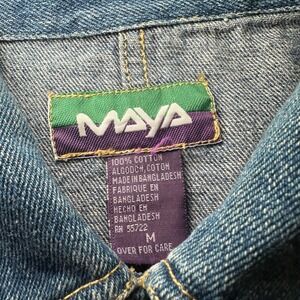 Vintage Maya Denim Chore Jacket Workwear Utility Pockets Button Up Blue Mens M